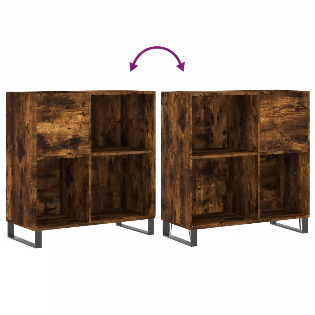 Mobile porta dischi dal design classico 84,5 x 38 x 89 cm ampio spazio contenitivo stile industriale legno di rovere affumicato 02_0049172