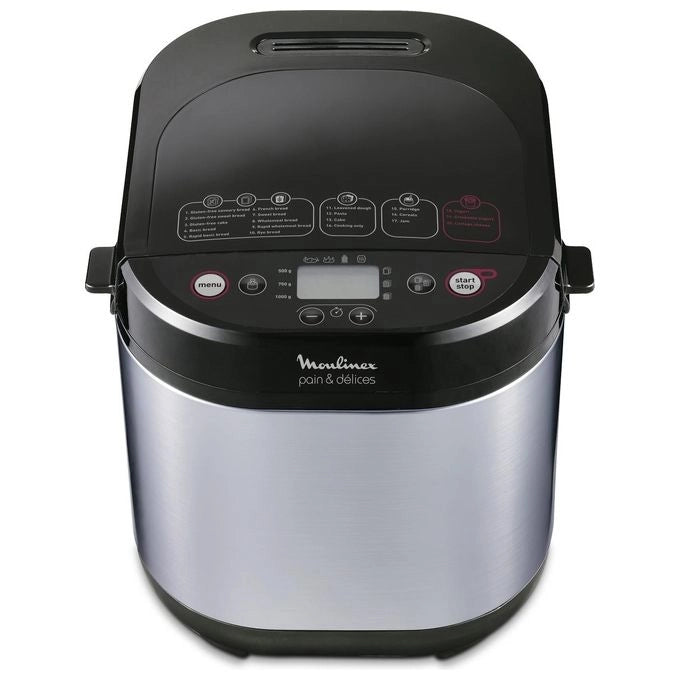 Moulinex OW240E Pain & Delices Macchina del Pane in Acciaio Inossidabile, con Funzione Yogurt, 20 Programmi Automatici di cui 3 Senza Glutine