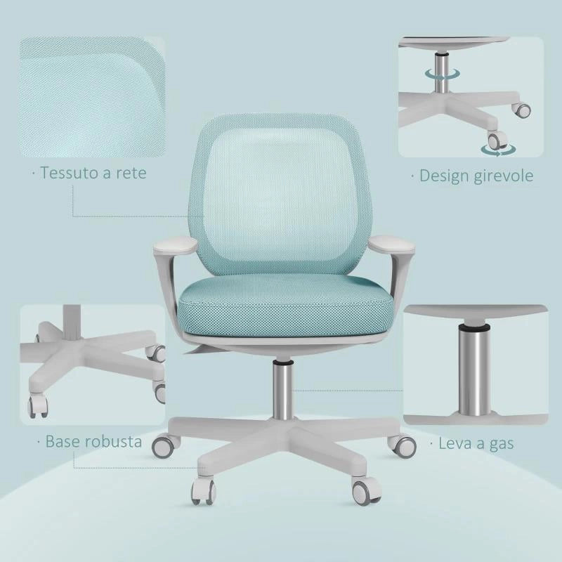 SEDIA DA UFFICIO ERGONOMICA AD ALTEZZA REGOLABILE CON SCHIENALE TRASPIRANTE, 55X48X82.5-94.5 CM, VERDE CHIARO