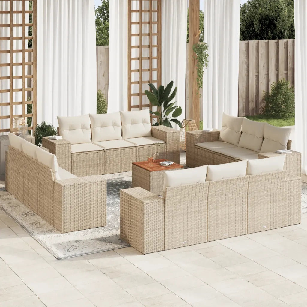 Set Divano da Giardino 13 pz con Cuscini Beige in Polyrattan 3225379