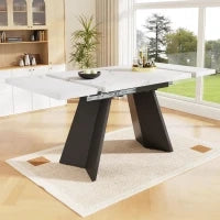 Tavolo allungabile da pranzo con sistema scorrevole e in acciaio al carbonio, 159x74x77 cm, Bianco+Nero