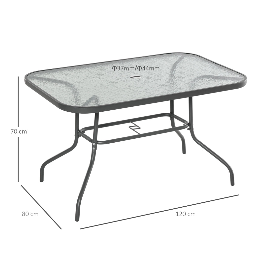 Tavolo da Giardino 120x80x70 cm in Metallo e Vetro Temperato Grigio