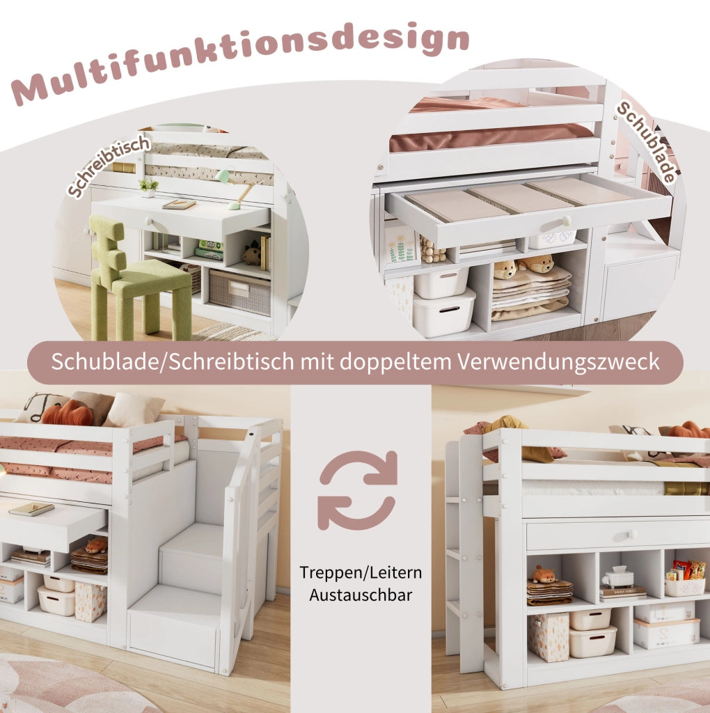 Letto multifunzione per bambini 90x200 cm bianco