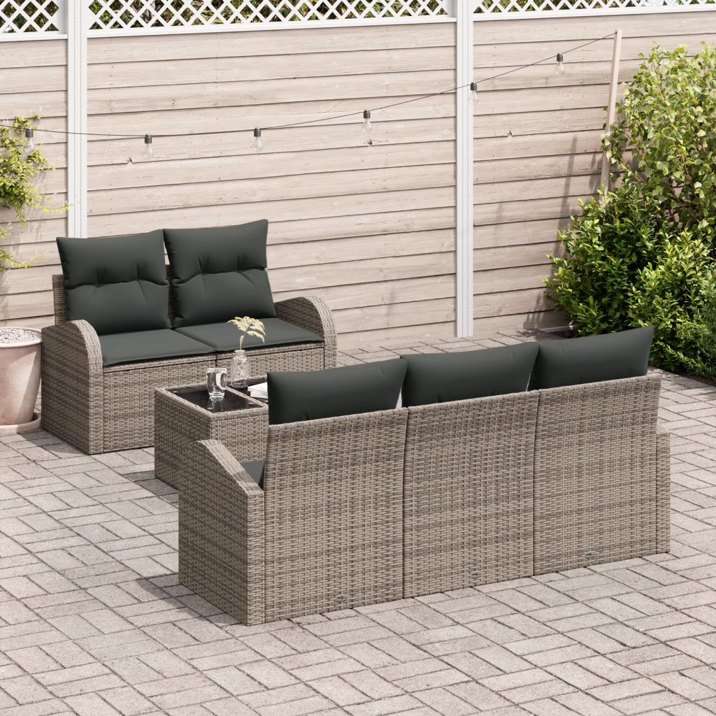 Set Divano Giardino 6 Pezzi con Cuscini Grigio in Rattan Sintetico