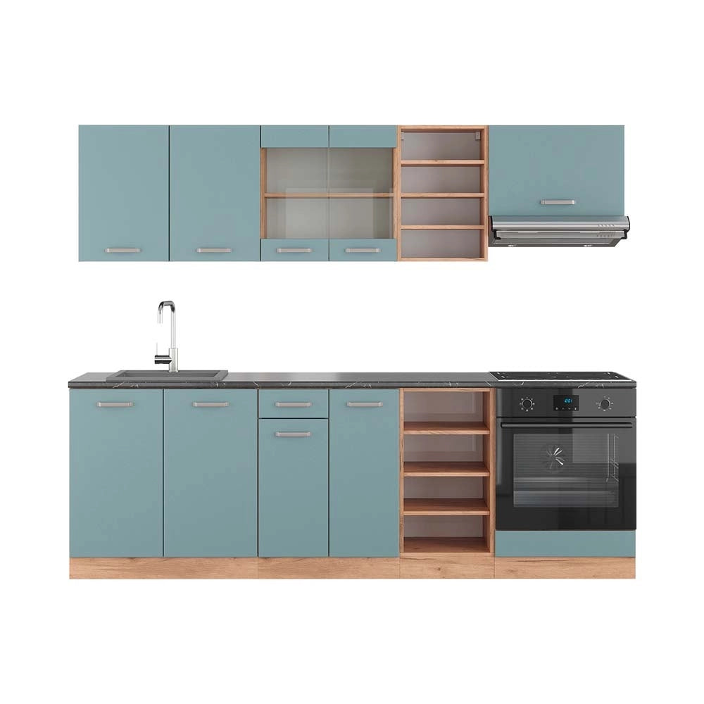 Cucina componibile R-Line Grigio-blu/Rovere dorato 240 cm, PL Antracite Vicco