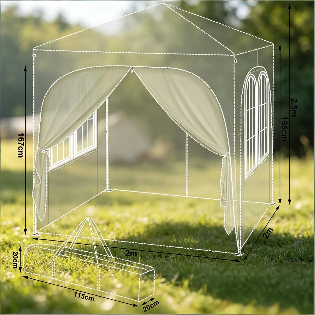 GAZEBO 2x2 m Altezza regolabile 232/236/240 cm Grigio con 4 pareti laterali