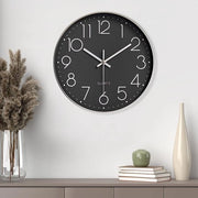 Orologio da parete da 20 cm senza ticchettio - con pannello vetro trasparente, alta precisione, facile da leggere - per ufficio, soggiorno, cucina, scuola, camera da letto (nero)