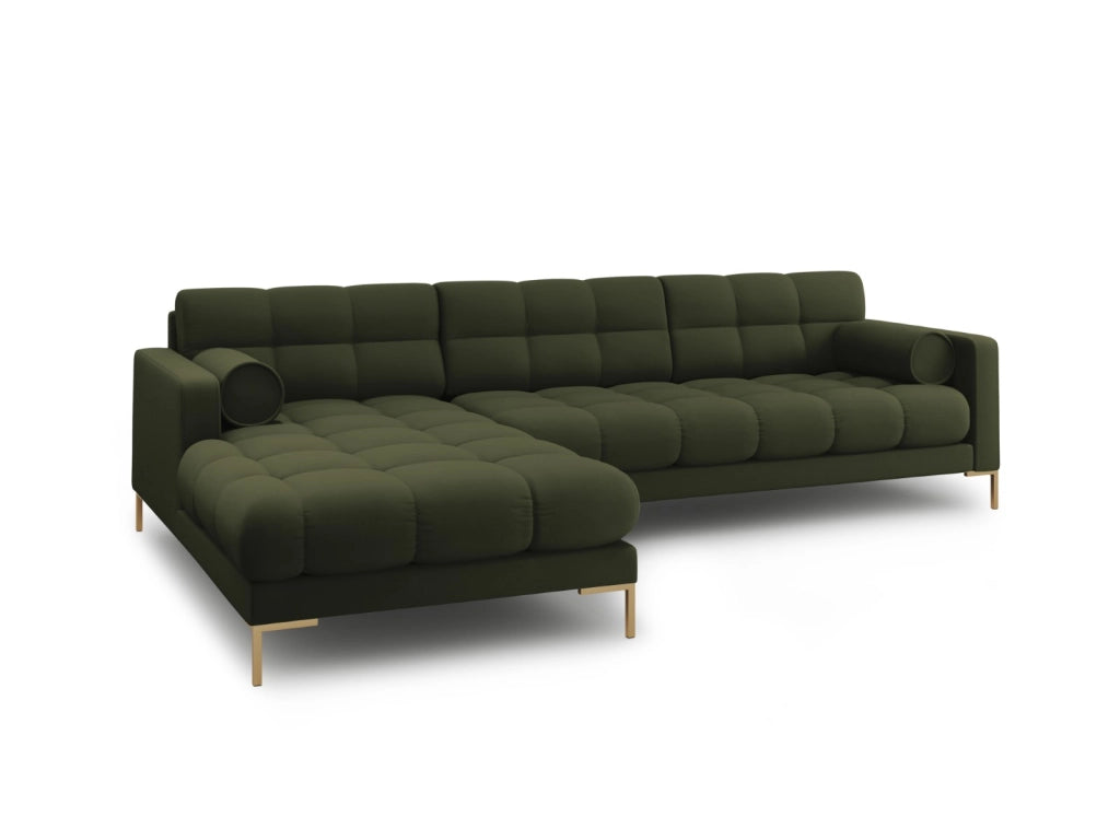 Cosmopolitan Design - Divano angolare sinistro "Bali" 5 posti in tessuto strutturato verde 