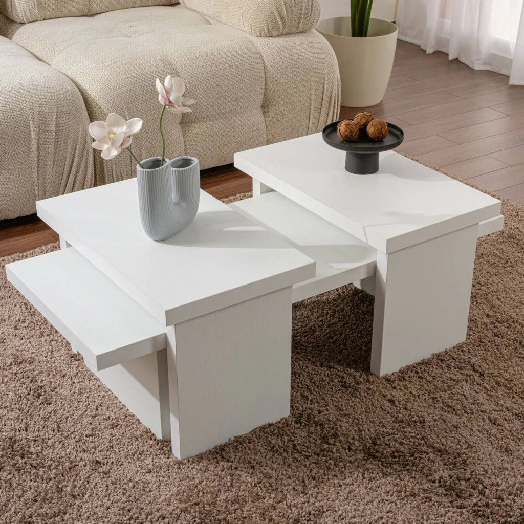 Tavolino da salotto Amarantha, Tavolo basso da caffè, Portariviste per divano, Ripiano da soggiorno, 110x45 h42 cm, Bianco