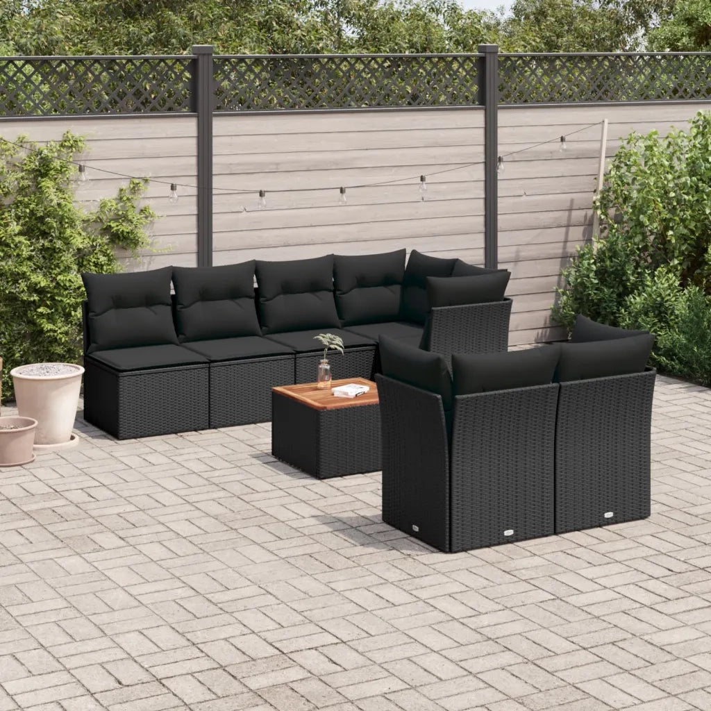 Set Divani da Giardino con Cuscini 8 pz Nero in Polyrattan 3255845
