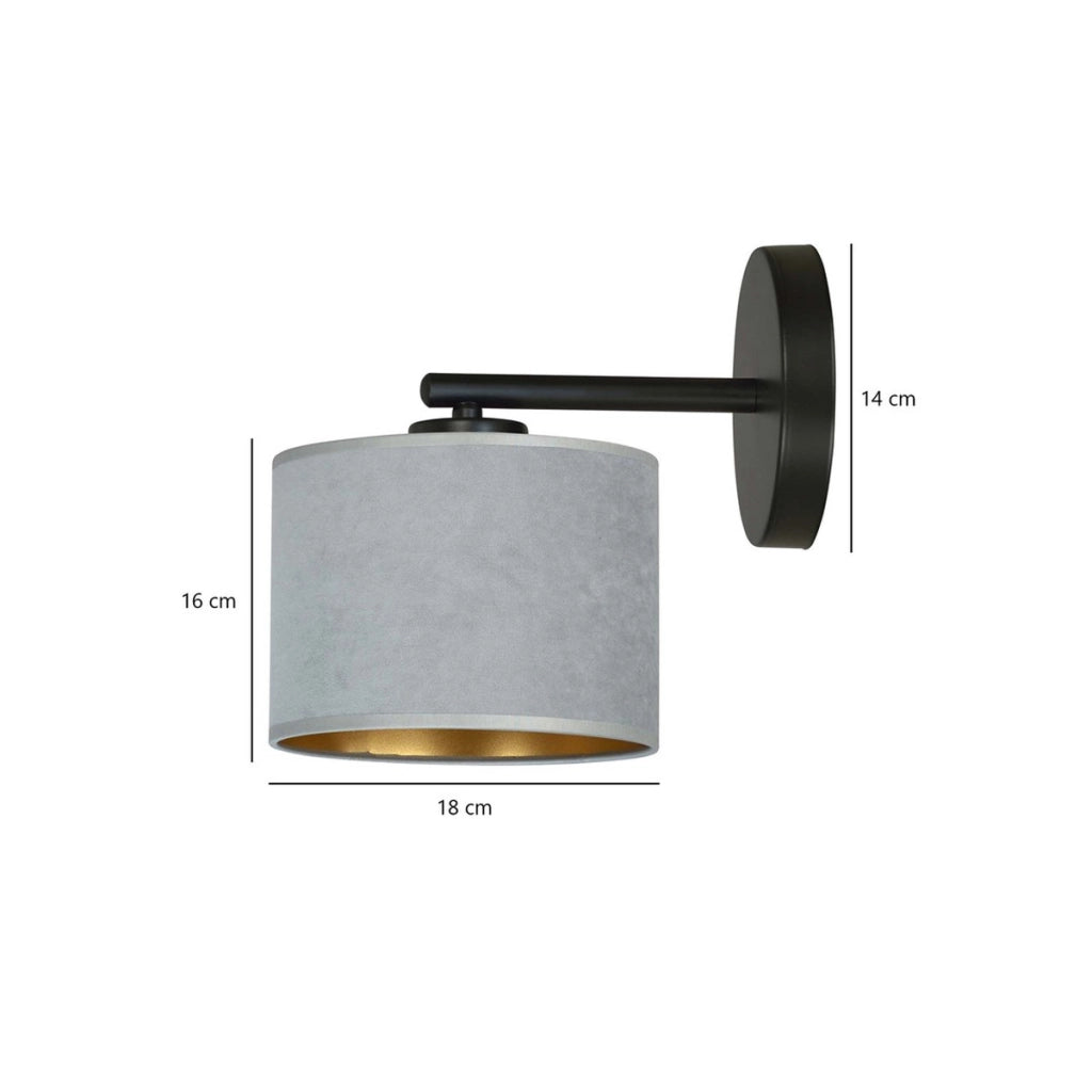 Applique Hilde in acciaio nero con paralume grigio