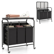 Cesto portabiancheria con asse da stiro 80,5 x 41,5 x 87,5 cm grande capacità 3 sacchi metallici estraibili nero e grigio 20_0012973