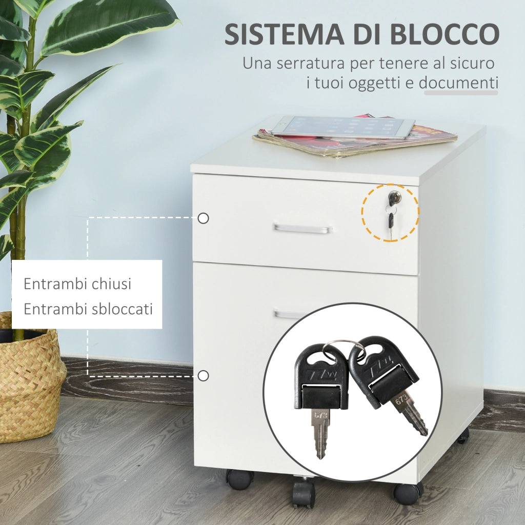 Cassettiera a 2 cassetti con serratura ¨C zephmum ¨C Bianco 40x49x58 cm