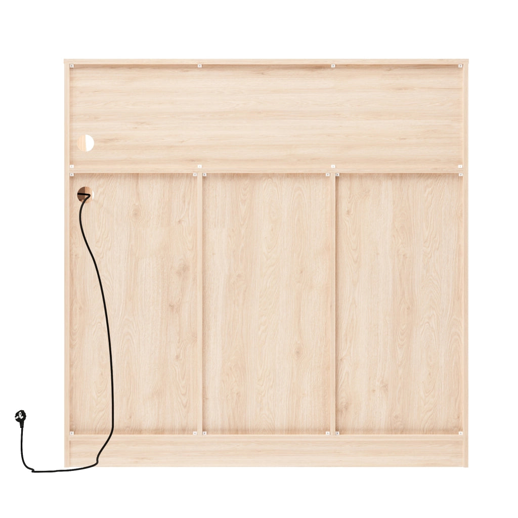 Mobile bar con LED, presa elettrica e portabicchieri, per cucina e soggiorno, in MDF naturale e bianco 120 × 40 × 121 cm