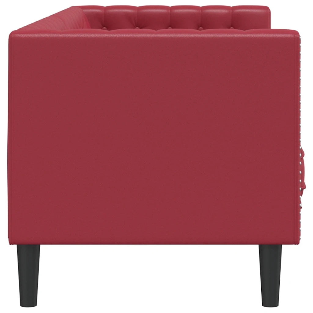 Divano Sedia-Poltrona Chesterfield a 3 Posti Rosso Vino in Similpelle