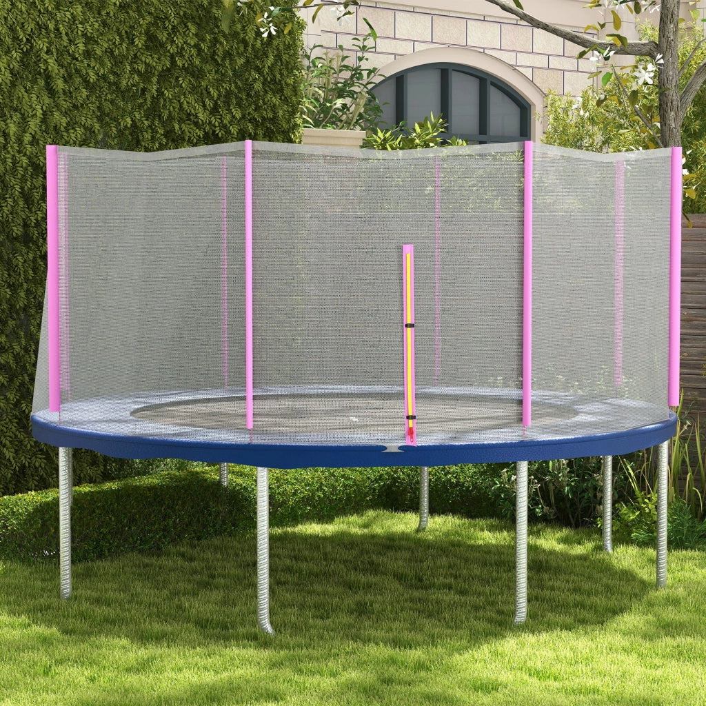 Rete di Protezione per Trampolini a 8 Pali con Ingresso con Cerniera, in PE, ?366x180 cm, Nero e Rosa