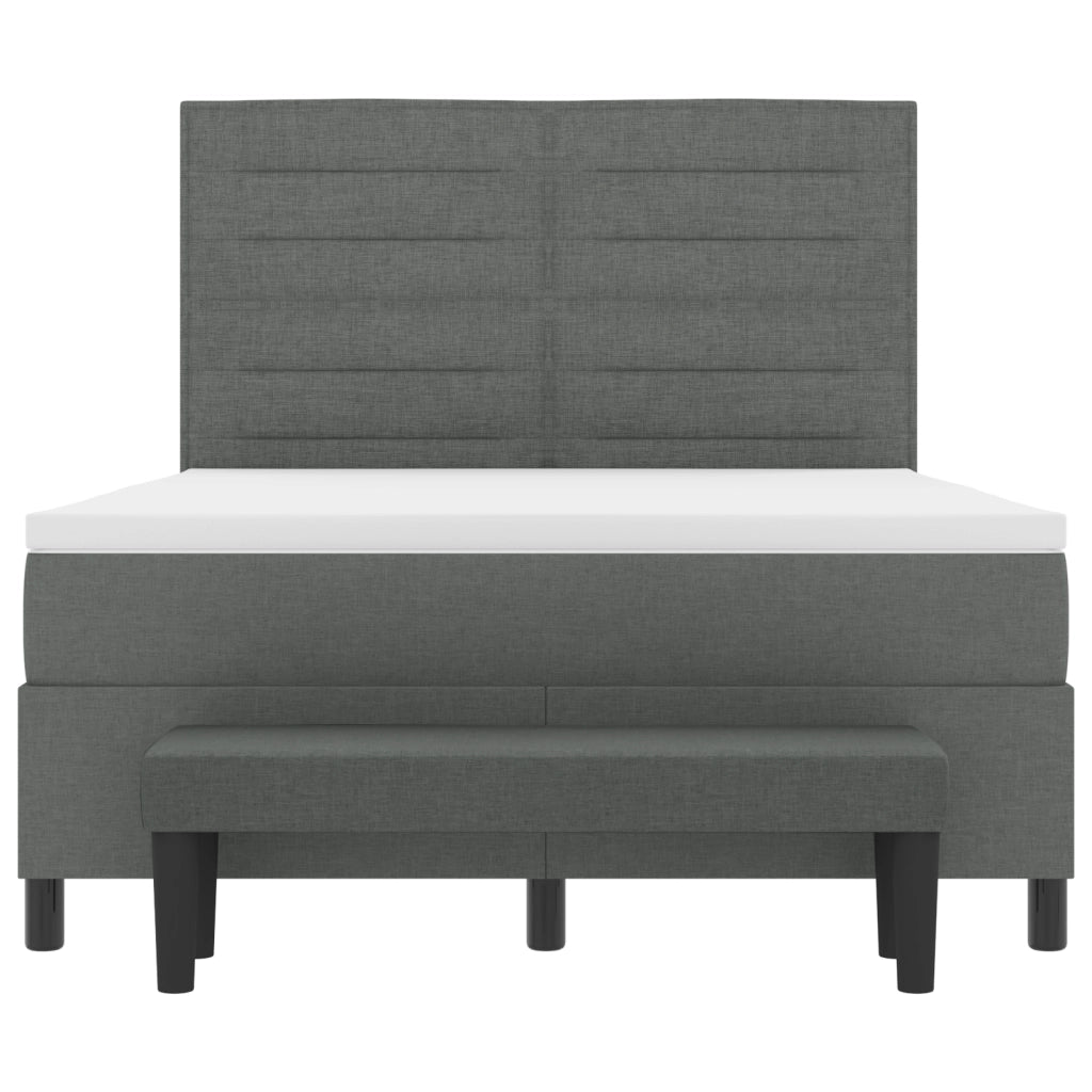 Letto Box Spring con Materasso e Panca Grigio Scuro 140x190 cm Tessuto