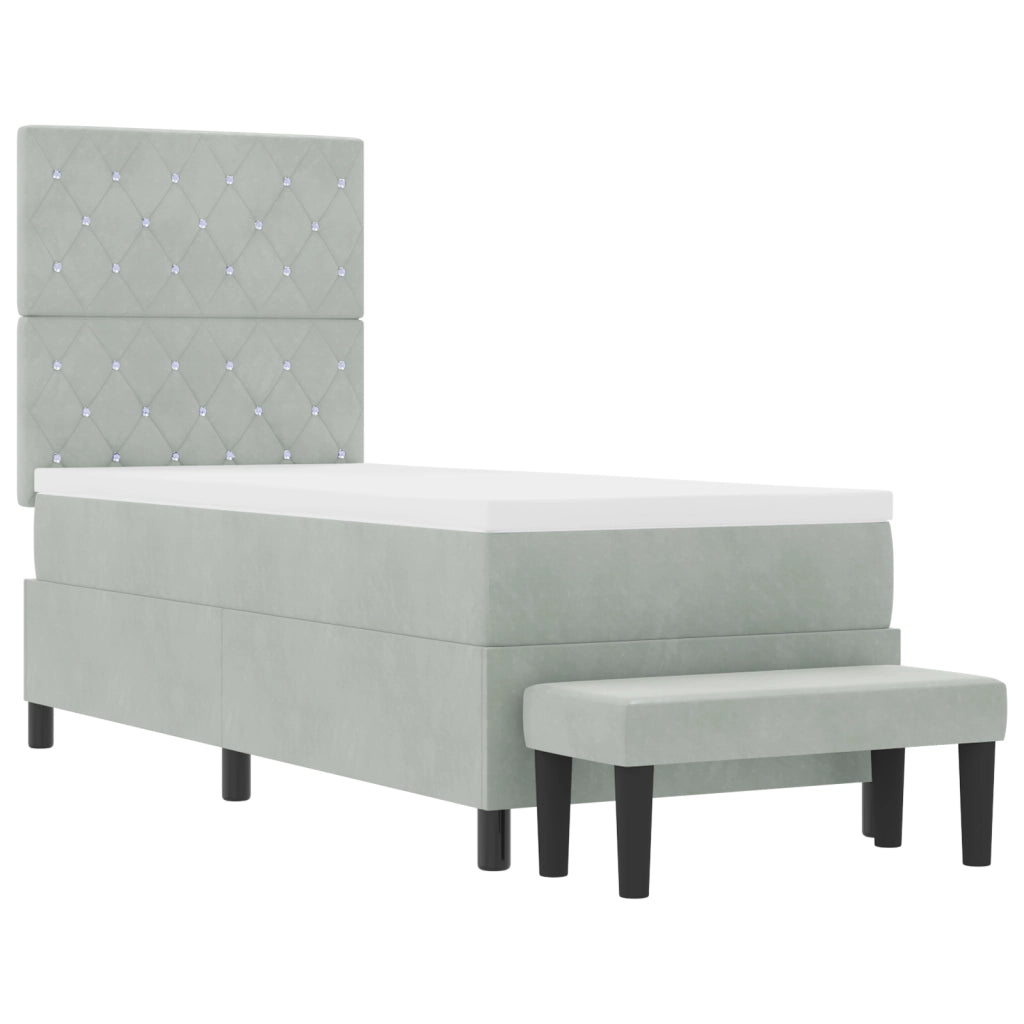 Letto con Box Spring con Materasso e Panca Grigio Chiaro 80x200 cm Velluto