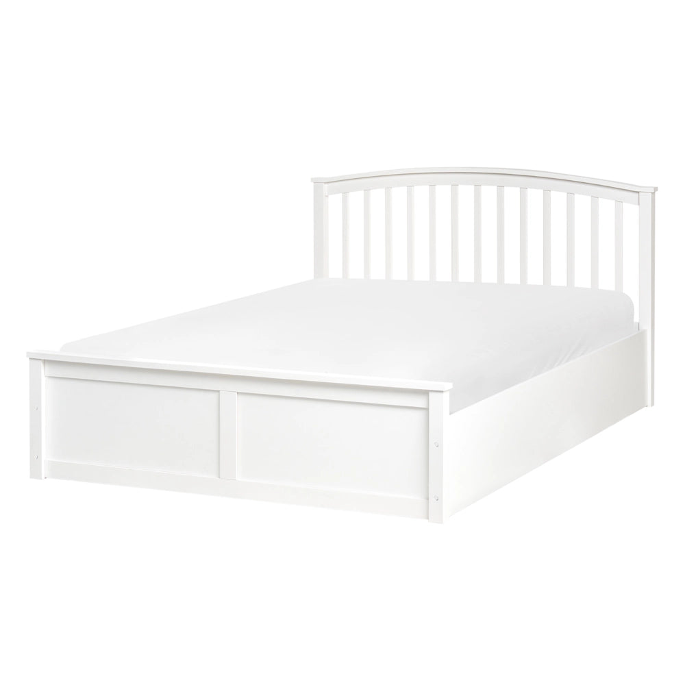 Letto matrimoniale in legno di pino con contenitore bianco con rete sollevabile 140 x 200 cm