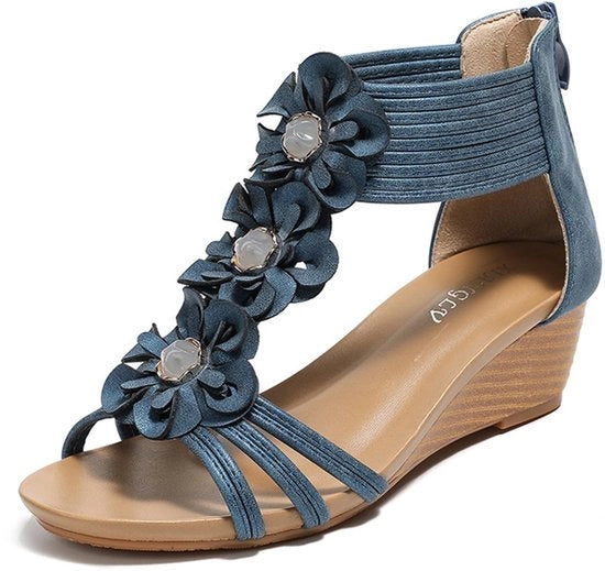 Sandali Estivi per Donna - Decorazione di Fiori - Scarpe Casual - Tacco Slingback - Sandali con Cinturino - Scarpe con Cinturino - Sandali con Tacco Slingback - Sandali con Decorazione di Fiori - Sandali con Cinturino Ronde