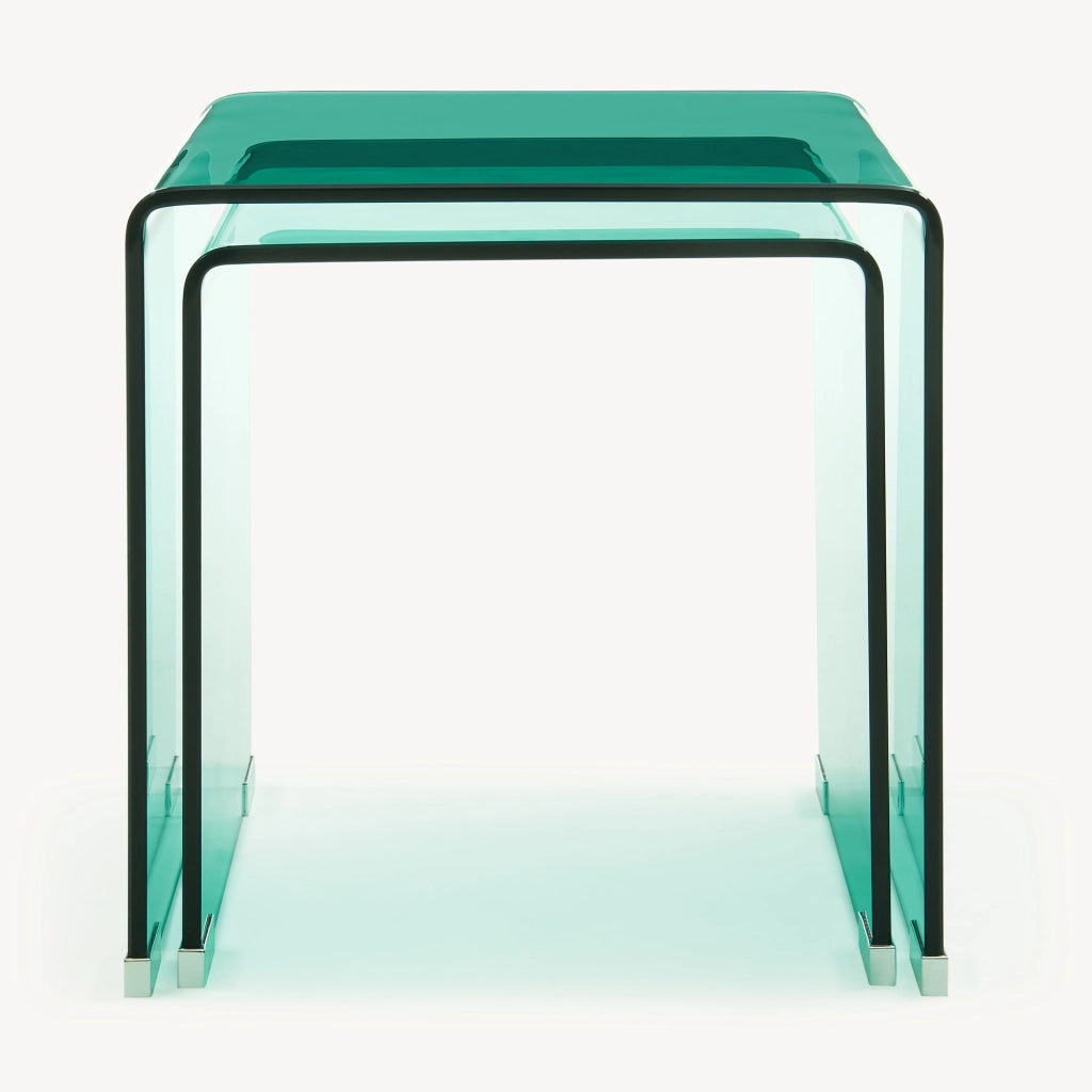 Set Kariengem di 2 Tavolini Sovrapponibili in Vetro - Verde [en.casa]