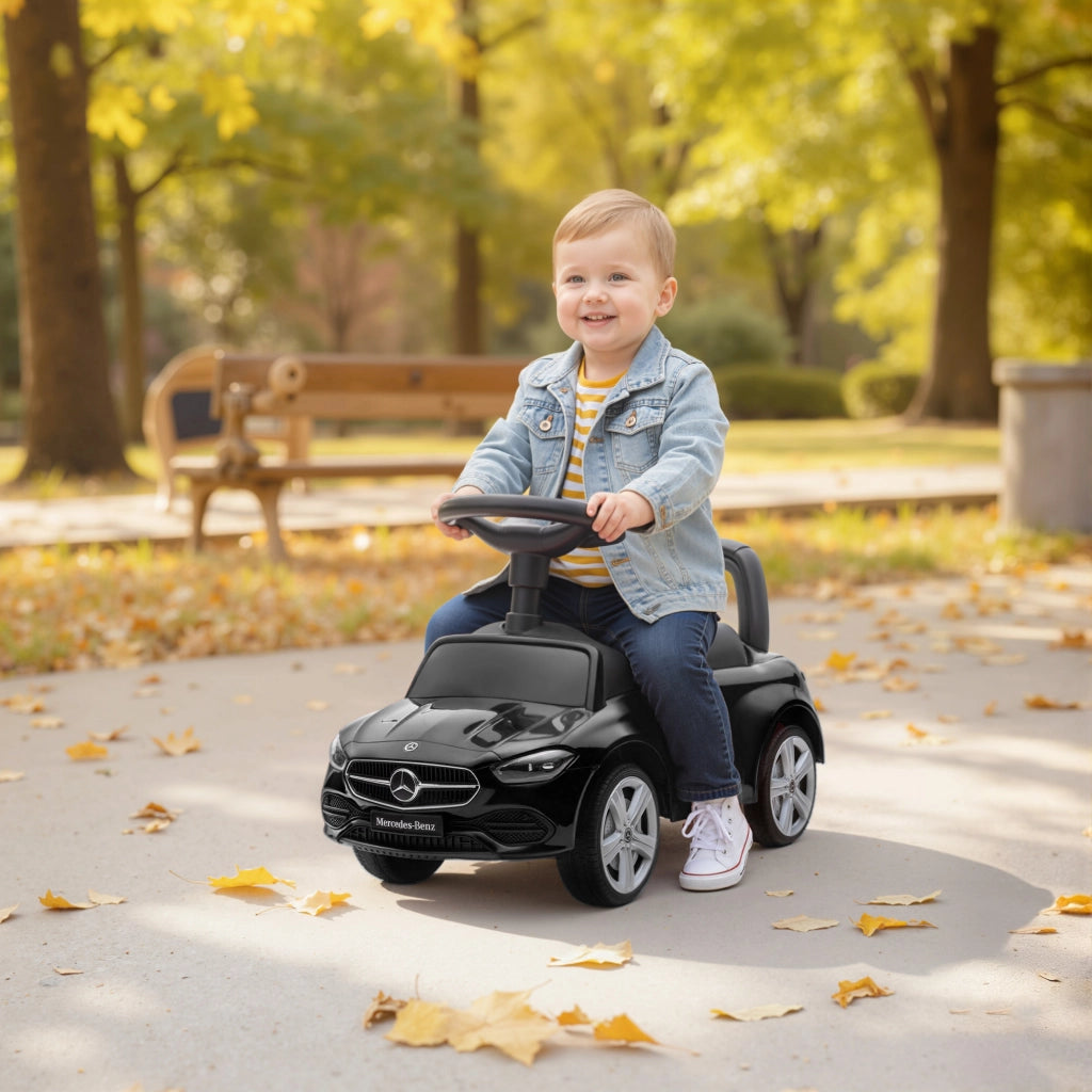 Macchina per Bambini Licenza Mercedes Benz con Clacson e Spazio Portaoggetti, 65x28x39 cm, Nero