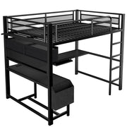Letto a Soppalco 140x200 cm con Scrivania; Mensole; LED; USB e Prese - Nero