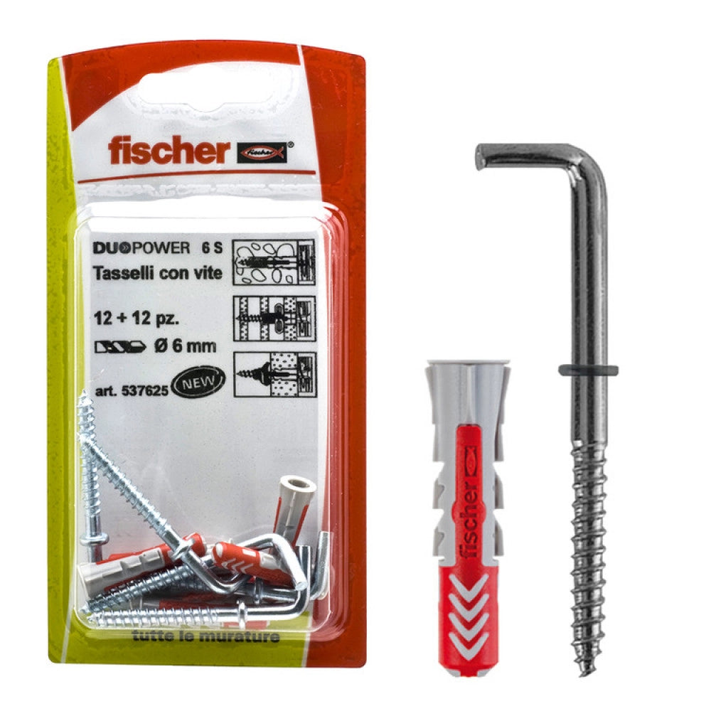 TASSELLO 'DUOPOWER' CON GANCIO CORTO 6/8 - Ø 6x30 mm - 25 pezzi- FISCHER