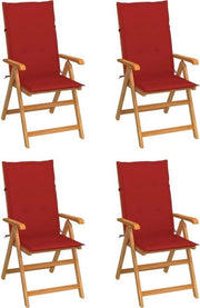 Set di sedie per giardino 4 pezzi con cuscini rossi in legno di teak massello