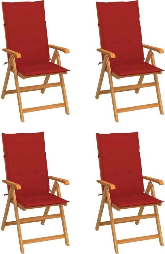 Set di sedie per giardino 4 pezzi con cuscini rossi in legno di teak massello
