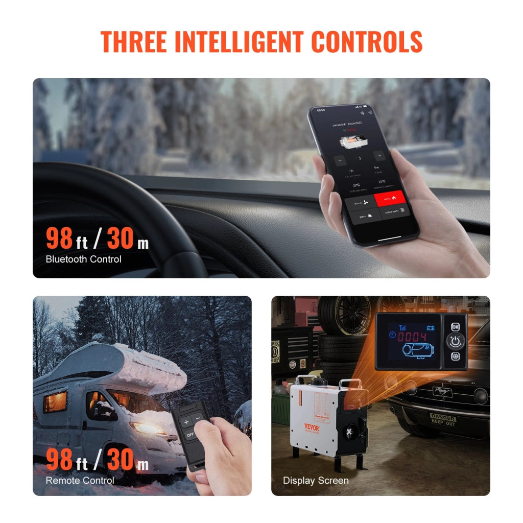 Riscaldatore Diesel Portatile 2 KW 12V-24V ZM2003 con Controllo Bluetooth Display Telecomando e Allarme CO