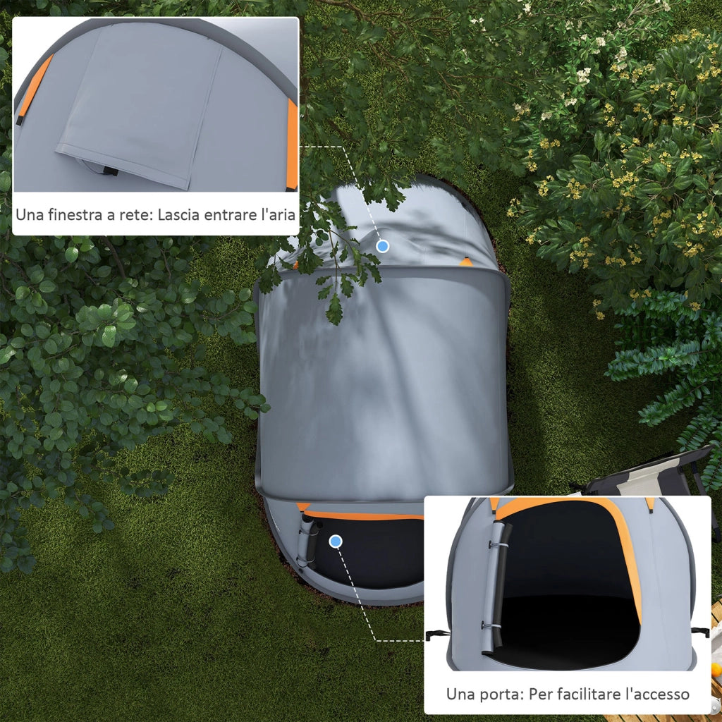 Tenda da Campeggio Pop Up Impermeabile Singola 245x148x105 cm Finestra a Rete Grigio