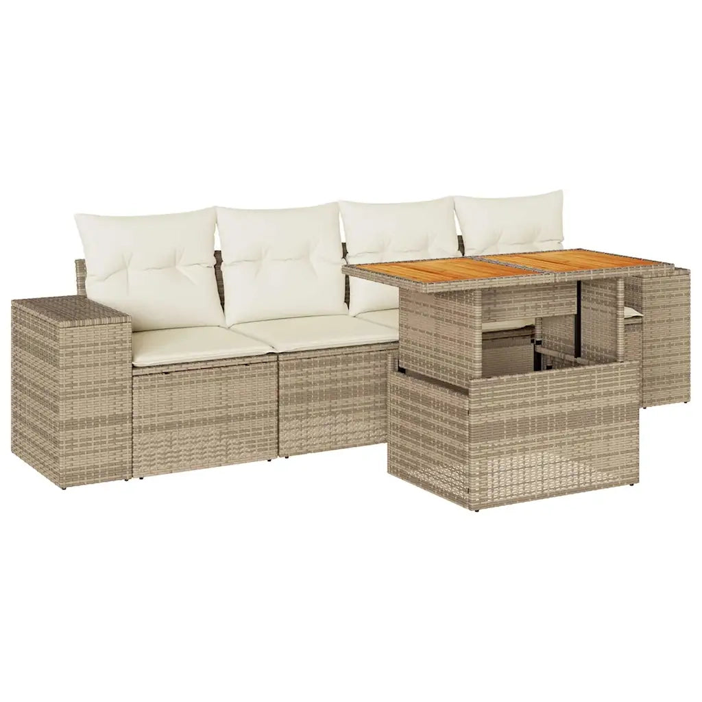 Set Divano da Giardino 5 pz con Cuscini Beige in Polyrattan 3327320