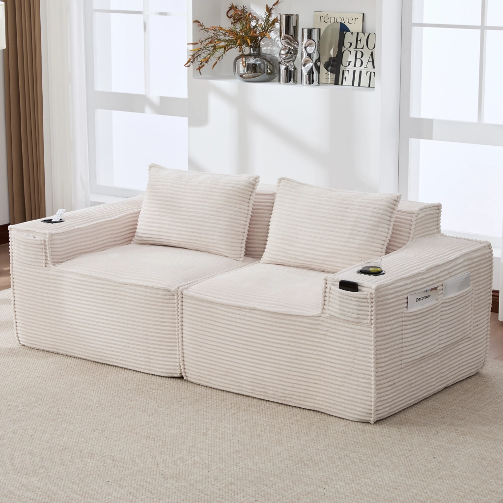 DIVANO modulare 2 posti 188x90x75 cm in corduroy beige