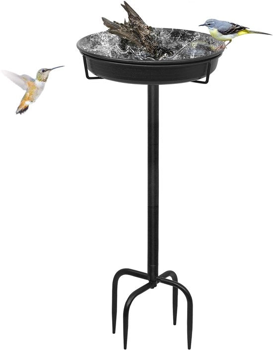 Vogelbad esterno da terra, 35,5 pollici, fontana per uccelli, beccuccia, punto d'acqua, per uccelli selvatici, fontana per uccelli, grande, resistente al freddo, invernale, in nero