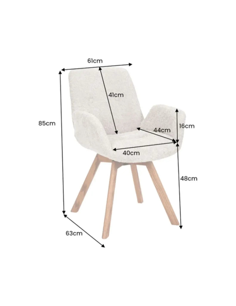 Set di 2 sedie design SORRANO girevoli a 360° in tessuto bouclé grigio chiaro e gambe in rovere chiaro