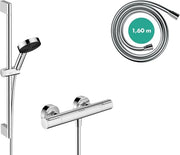Set di doccia a risparmio d'acqua con termostato, testa di doccia 8,2 l/min, maniglia di doccia 65cm, tubo di doccia 160cm e supporto - acciaio inox.