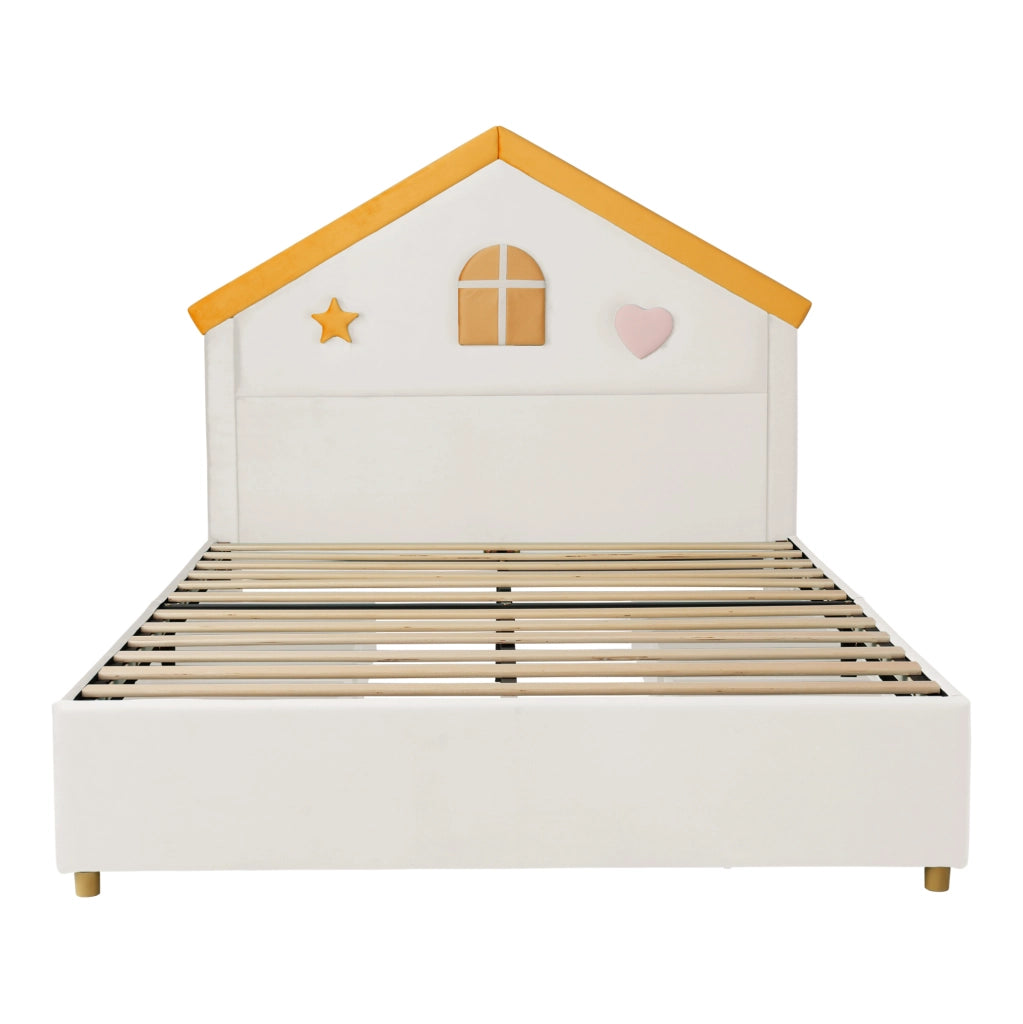 Letto per bambini a casa imbottito Beige 140x200 cm con 4 cassetti
