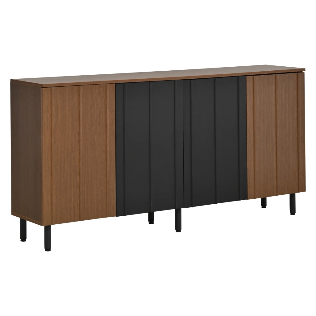 Buffet 160 ¡Á 35 ¡Á 80 cm in truciolare, finitura noce e nero, con 4 ante, ripiani regolabili e portata max 80 kg