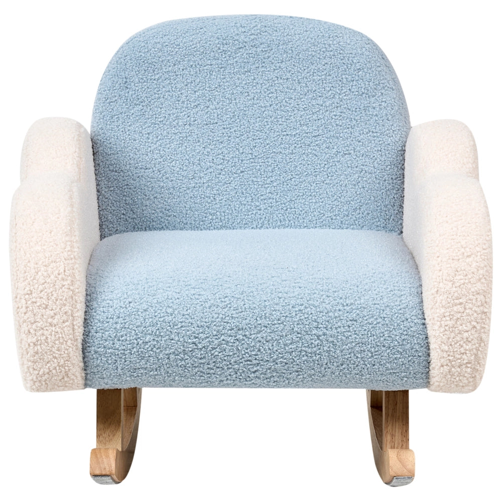 Sedia a dondolo per bambini nuvoletta con gambe in legno azzurro per cameretta