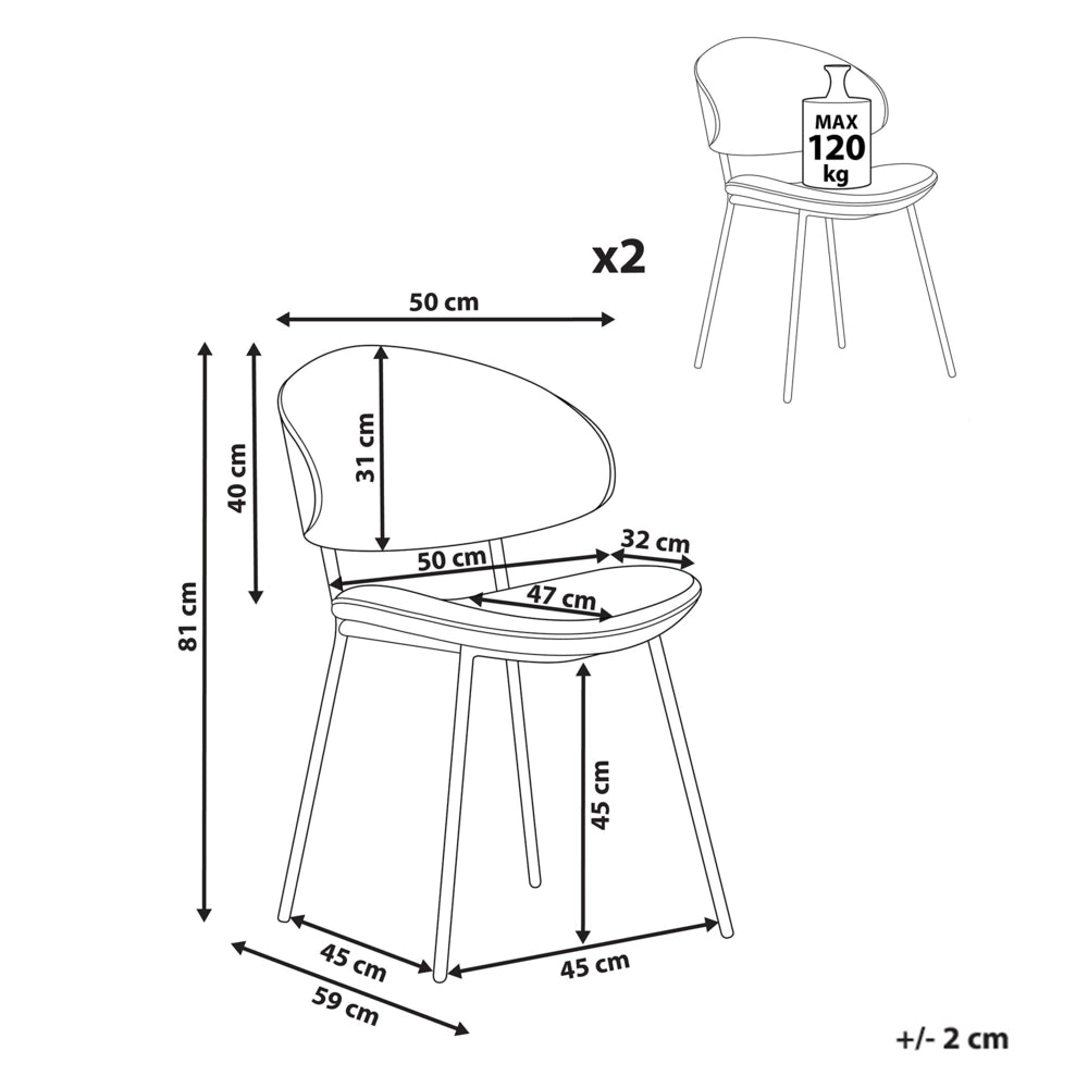 Set di 2 sedie da pranzo con sedile imbottito in tessuto verde senza braccioli schienale curvo stile moderno