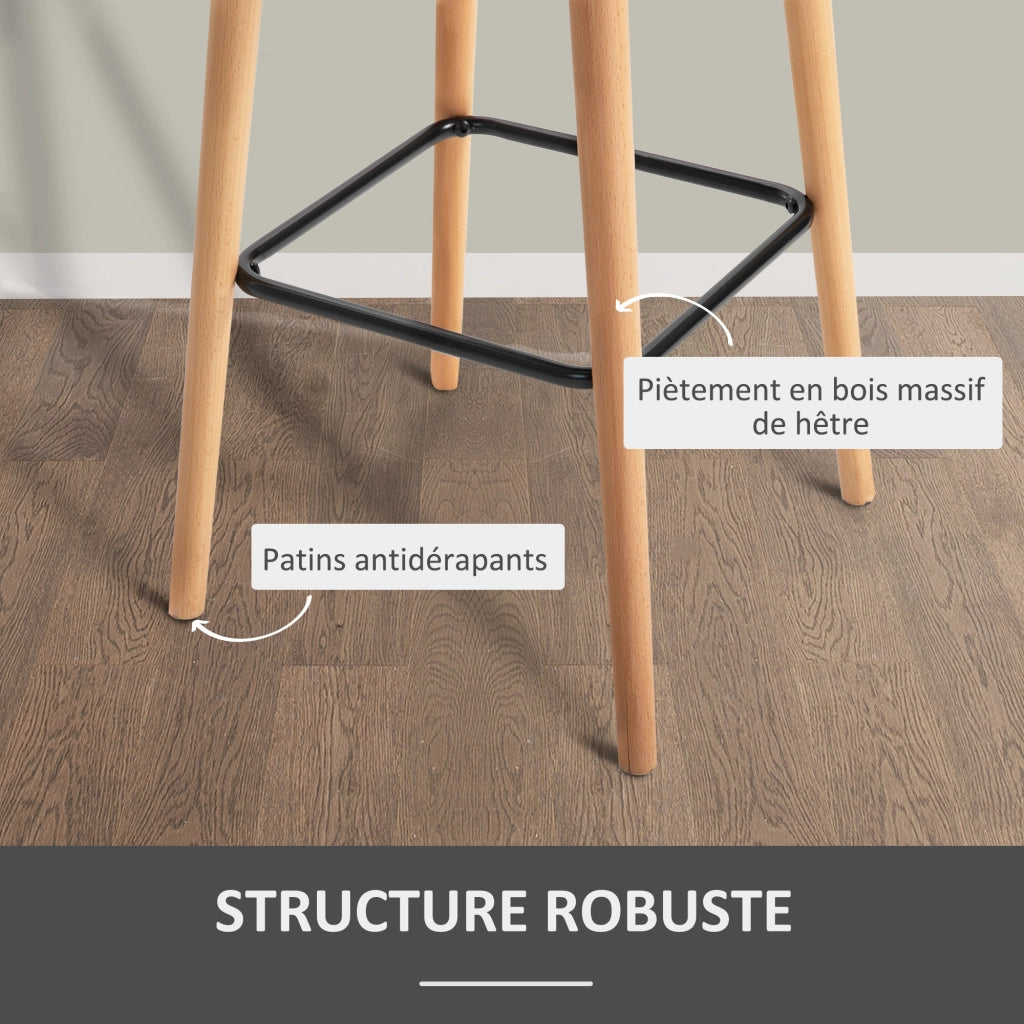 Sgabelli da Bar Scandinavi ¨C Xylo ¨C Set di 2 con Braccioli e Poggiapiedi, Legno Massello e Lino Grigio Scuro