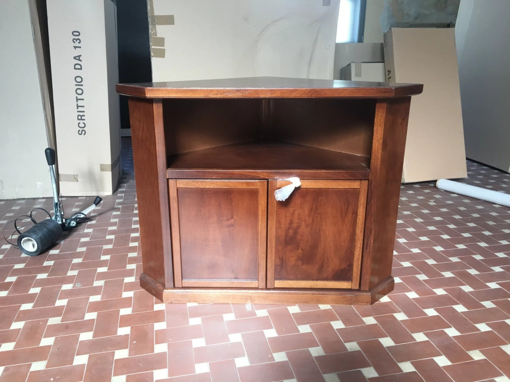 Porta tv in legno arte povera ad angolo tinta noce 72x63xh80 (376) - Mobili 2G
