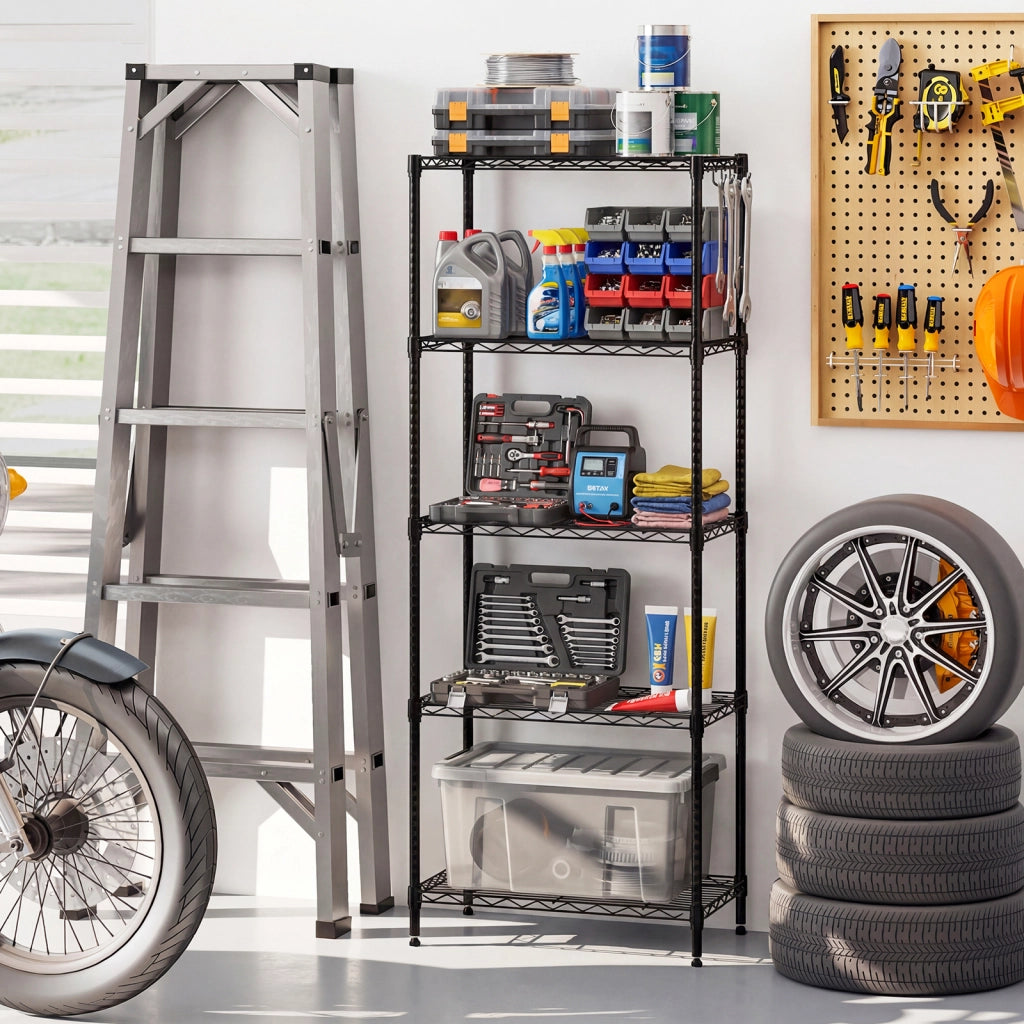 Scaffale metallo 5 ripiani regolabile resistente rete v-Scaffale organizzatore casa cucina garage 340 kg 59 x 34 x 152 cm