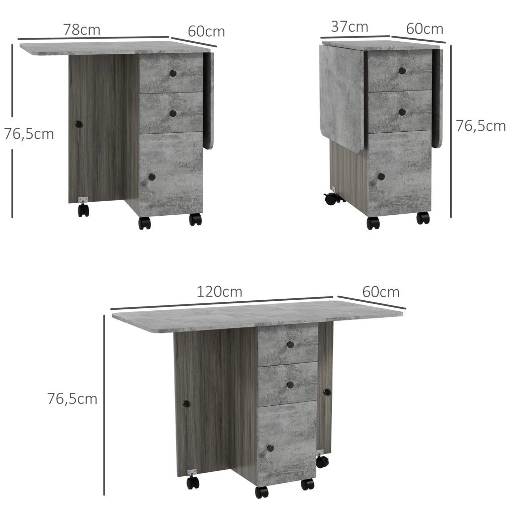 Tavolo da cucina pieghevole con 2 cassetti e ripiano ¨C zephmum ¨C grigio 120x60x76.5 cm
