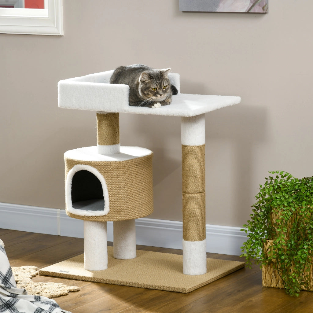Tiragraffi per Gatti con Cuccia ¨C Xylo ¨C 70x49x79 cm, Naturale e Bianco
