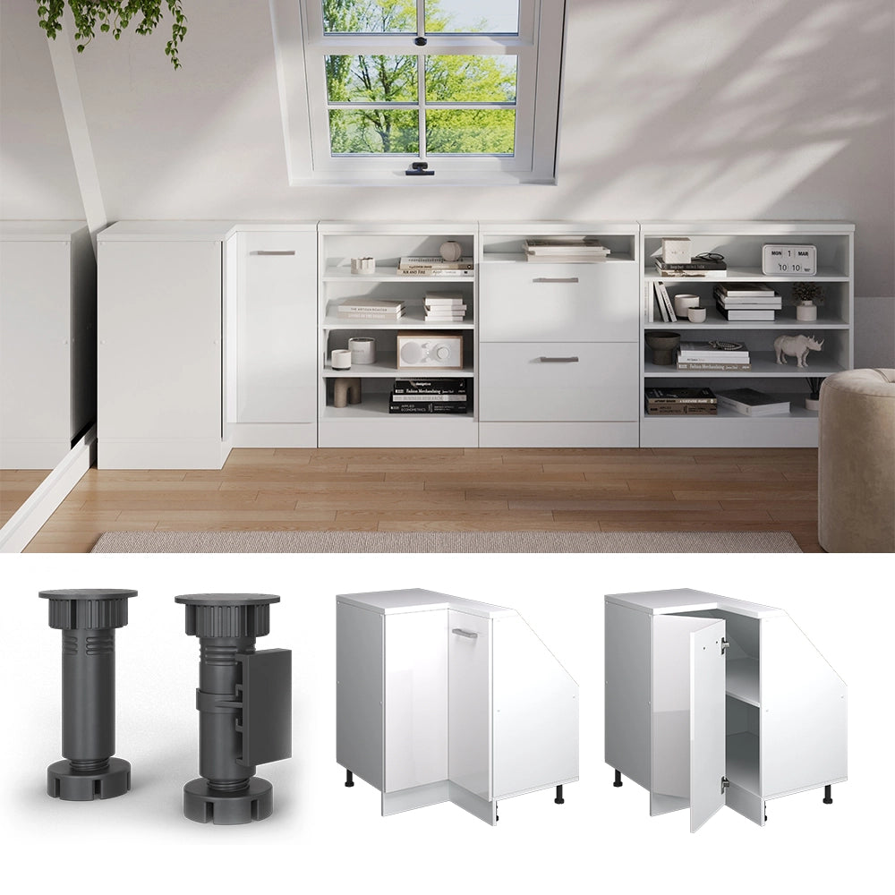 Mobile sottotetto Mobile angolare Rion Bianco lucido/Bianco 75.6 x 83.8 cm con 1 porta Vicco