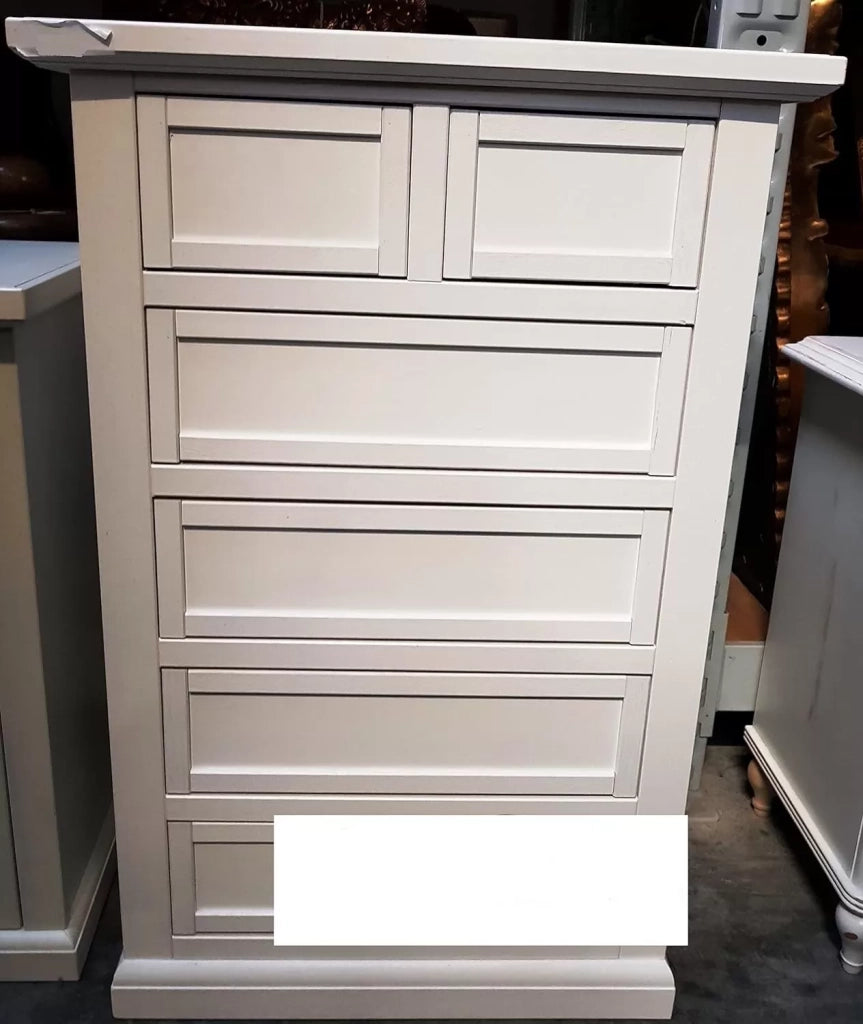 Cassettiera 6 cassetti in legno shabby bianco 62x37x93 (1393) - Mobili 2G