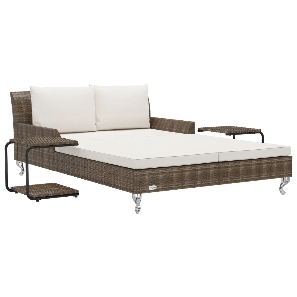 Lettino Prendisole per 2 Persone con Cuscini Polyrattan Marrone 48130