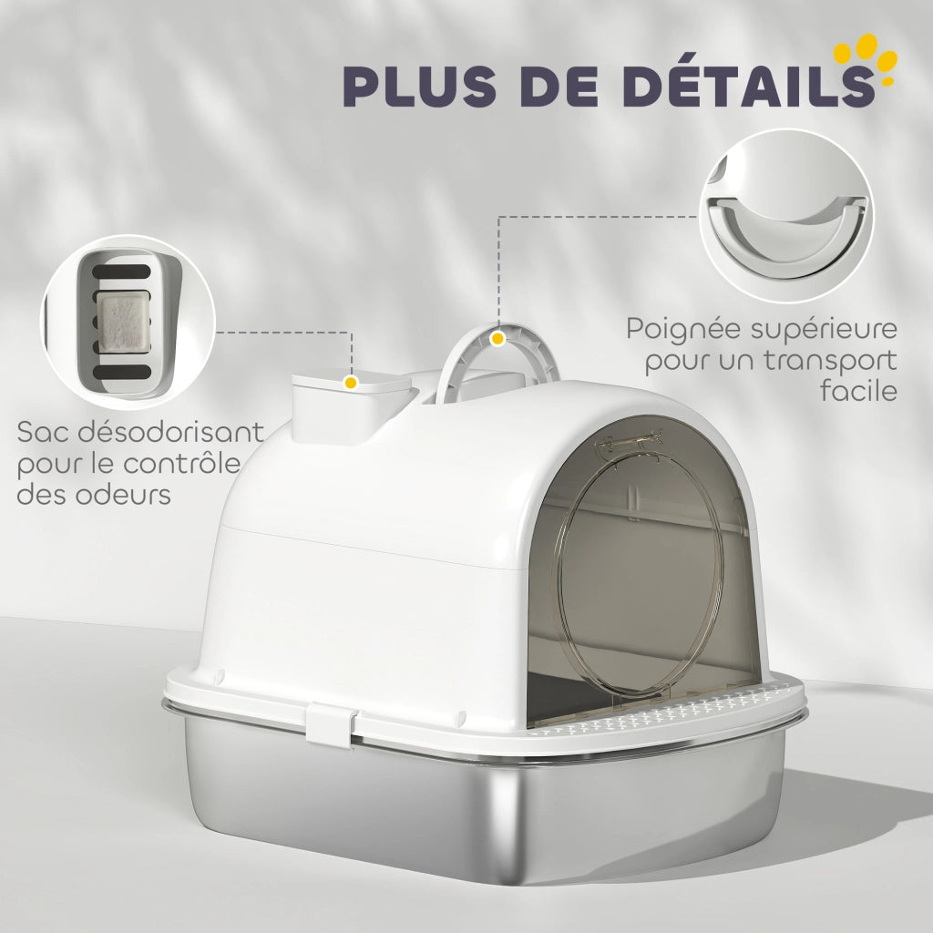 Mobiletto per lettiera gatto chiuso in acciaio inox ¨C Minimal ¨C bianco 52.4x41.3x39.9 cm